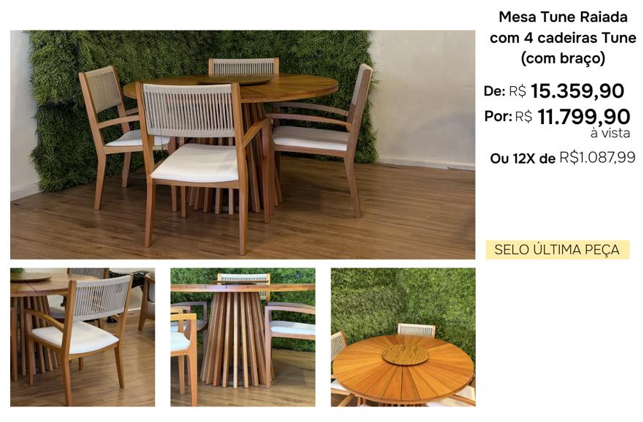 Mesa Tune Raiada com 4 cadeiras (com braço)